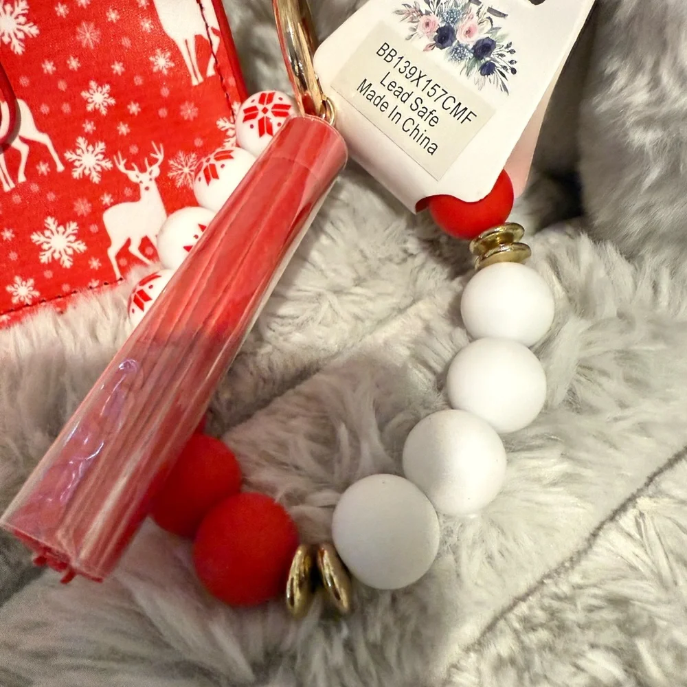 Red and white Reindeer Card Holder Keychain New Lead safe Bracelet Wallet